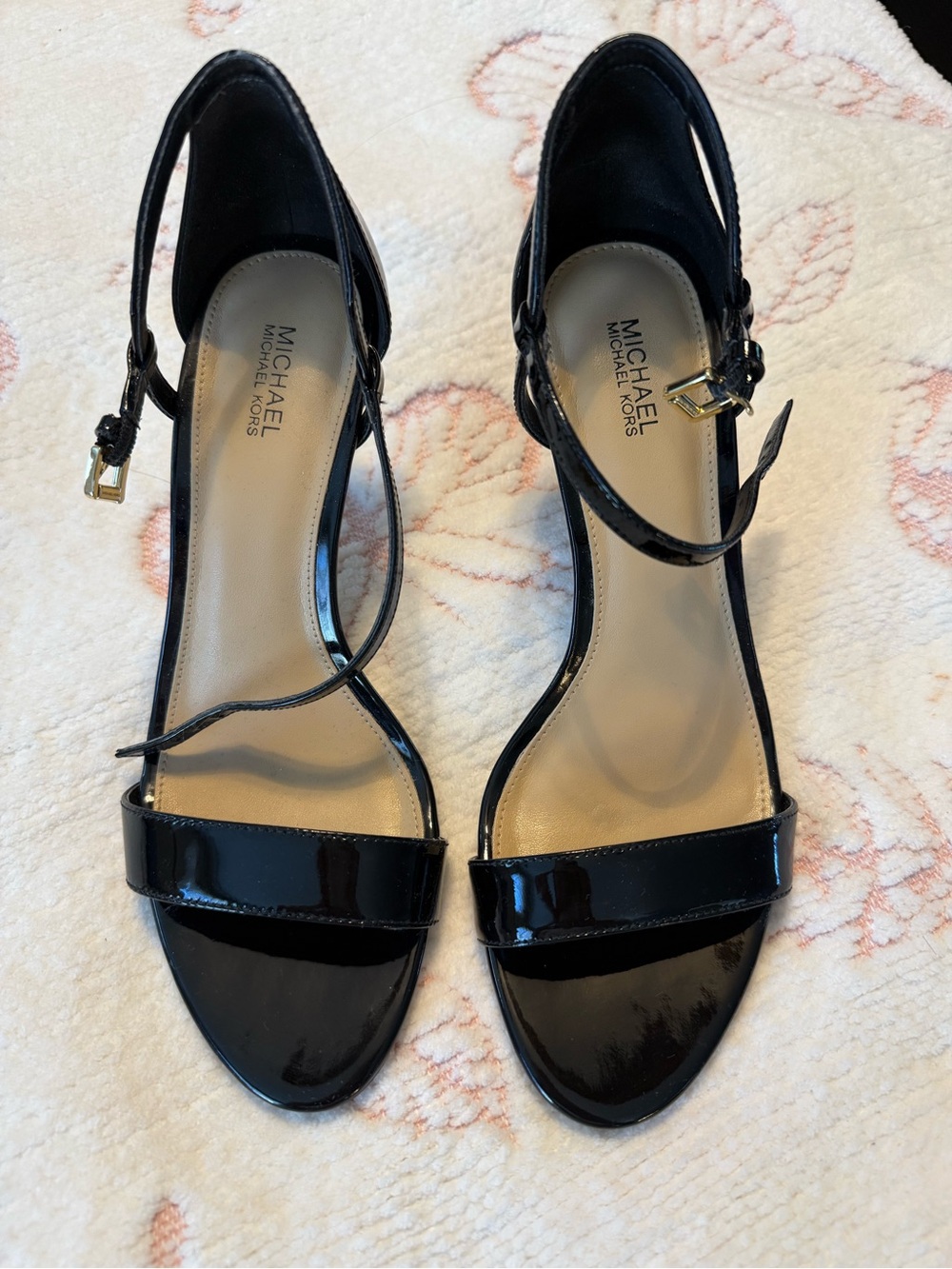 MICHAEL Michael Kors Black Patent Leather Ankle-Strap Heels